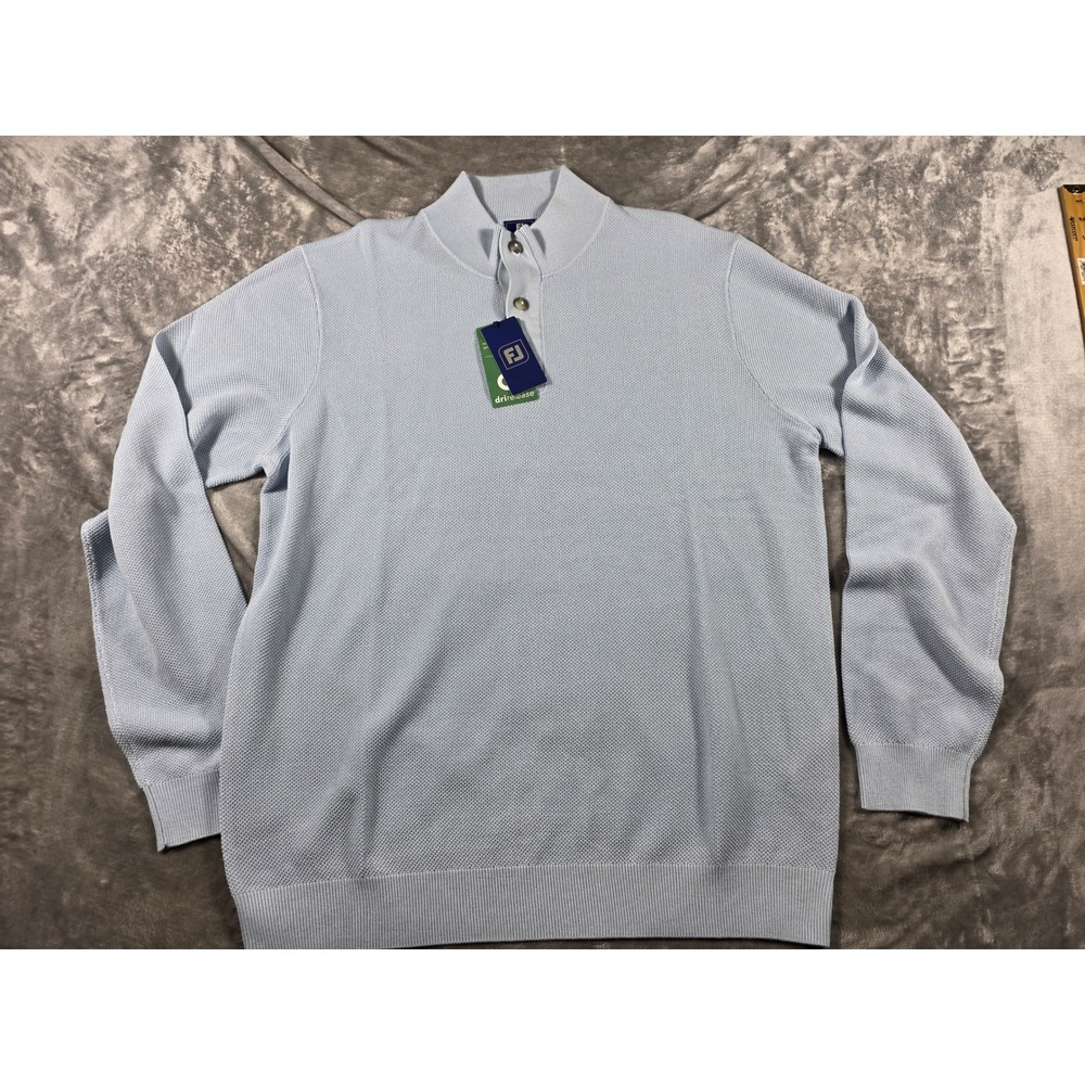 FootJoy Seed Stitch Sweater Mens XL Skyway Blue Wool Blend Mock Neck NWT
